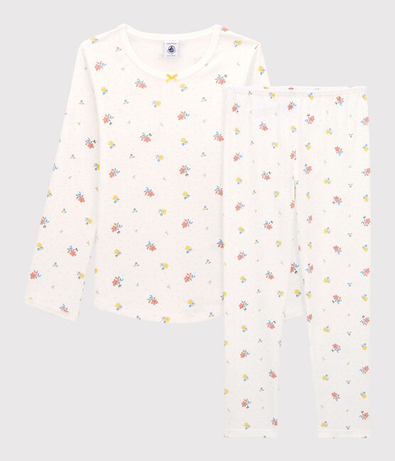 Pigiama a fiori bambina in cotone bianco MARSHMALLOW/bianco MULTICO