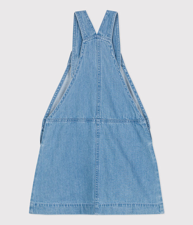 Abito a salopette in denim leggero bambina blu
