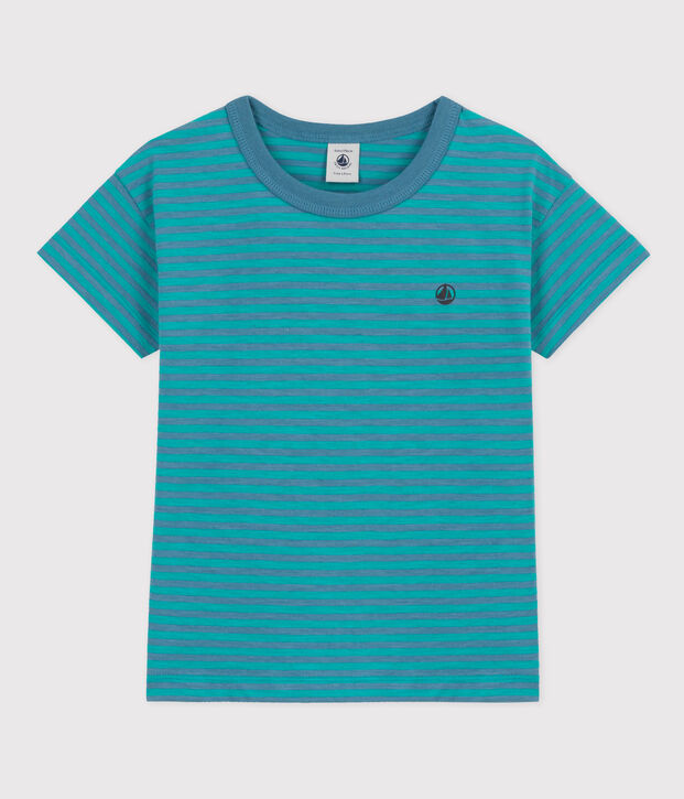 T-shirt a righe in cotone bambino blu/verde