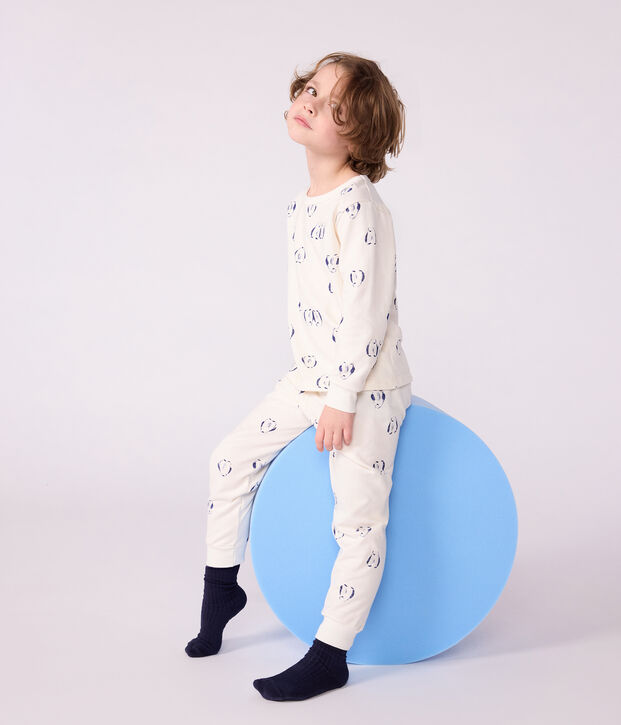 Pigiama bambino in tessuto felpato con pinguini stampati blu/blu
