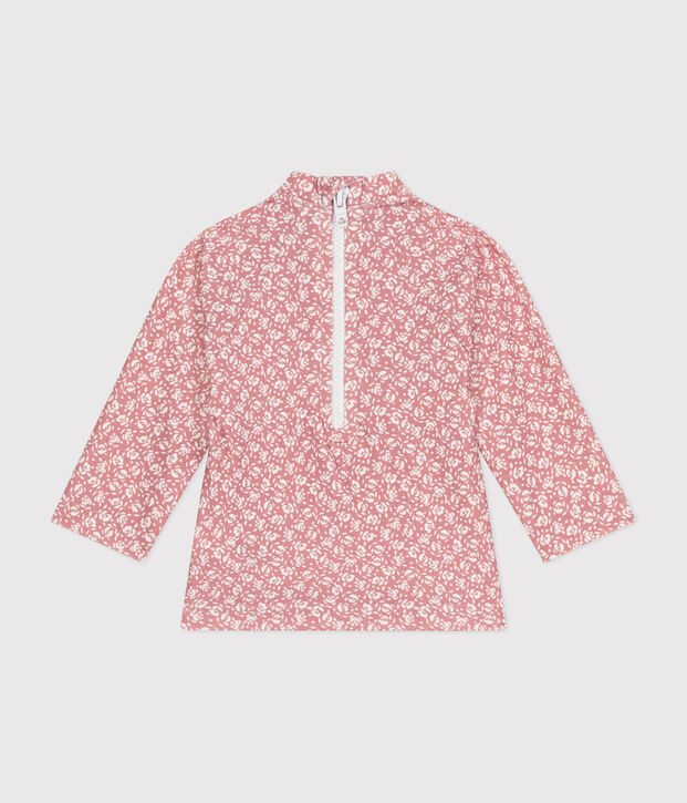 T-shirt da spiaggia anti uv beb&egrave; rosa/bianco