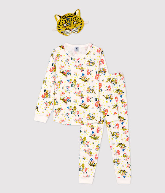Pigiama bambina fosforescente con fantasia pantera in cotone bianco MARSHMALLOW/bianco MULTICO