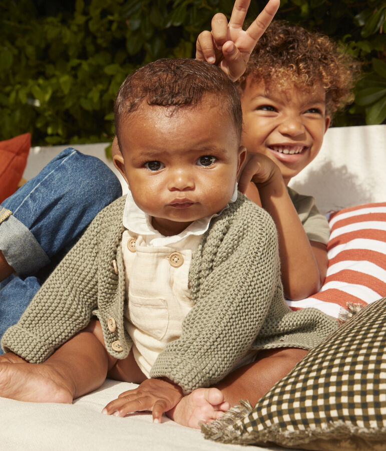 Cardigan beb&egrave; in tricot in cotone a punto legaccio verde