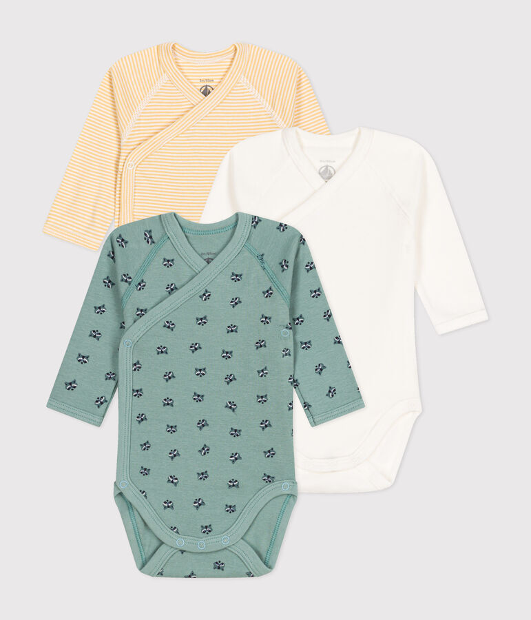 Set di 3 body incrociati a maniche lunghe in cotone neonato multicolore
