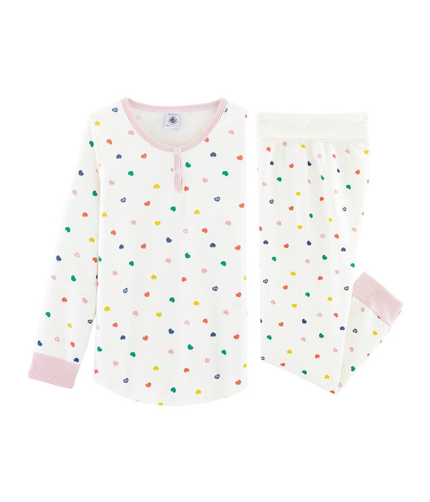 Pigiama bambina con vita alta in jersey double face bianco/multicolore