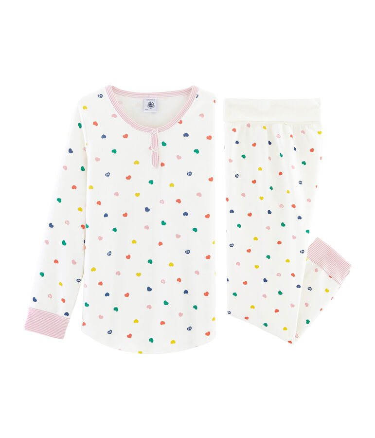 Pigiama bambina con vita alta in jersey double face bianco/multicolore