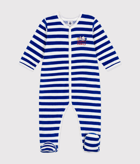 Pigiama di Natale in velluto neonato blu CALVIN/ MARSHMALLOW
