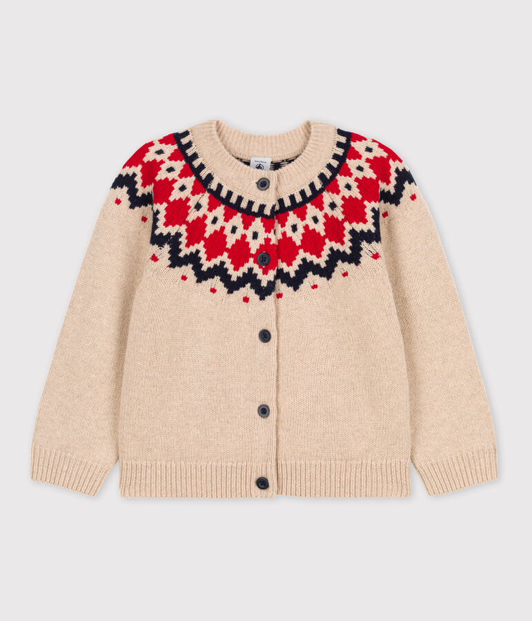 Cardigan bambina in lana e cotone beige/multicolore