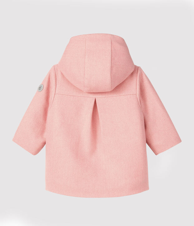 Cappotto beb&egrave; femmina in panno di lana rosa/bianco