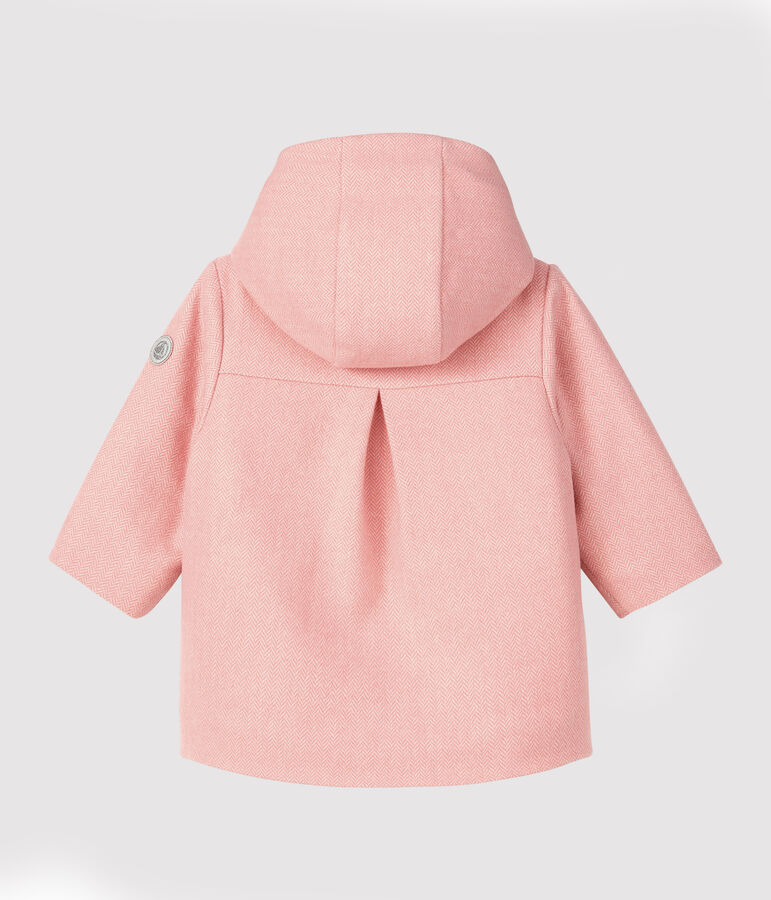 Cappotto beb&egrave; femmina in panno di lana rosa CHEEK/bianco MARSHMALLOW