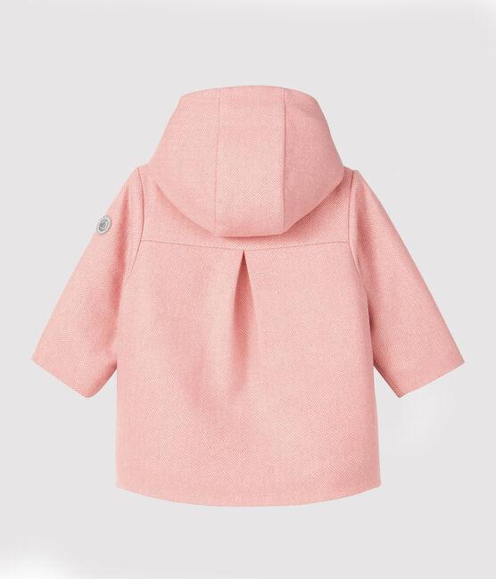 Cappotto bebè femmina in panno di lana rosa CHEEK/bianco MARSHMALLOW