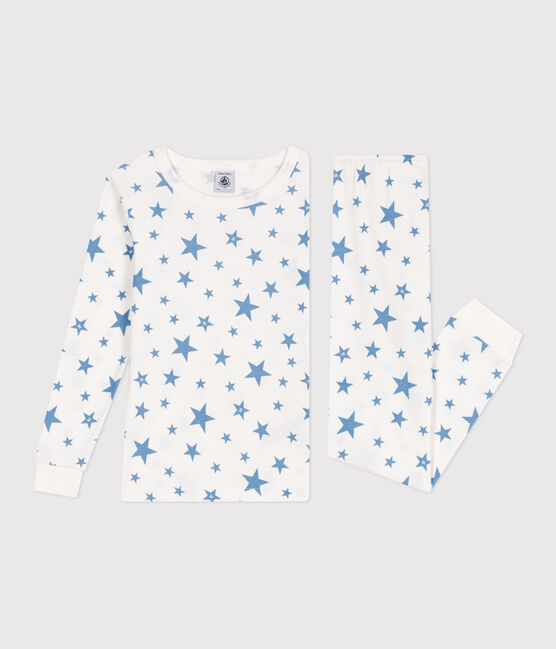 Pigiama per bambini molto aderente in cotone stampato  bianco MARSHMALLOW/blu ALASKA