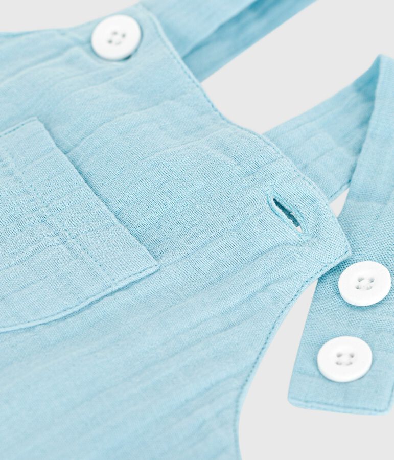 Salopette corta in garza di cotone tinta unita neonato blu