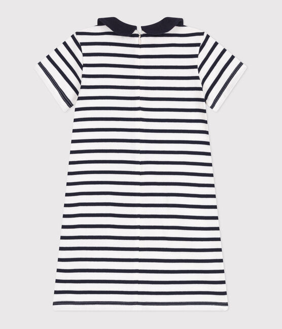 Abito a maniche corte in cotone bambina bianco MARSHMALLOW/blu SMOKING