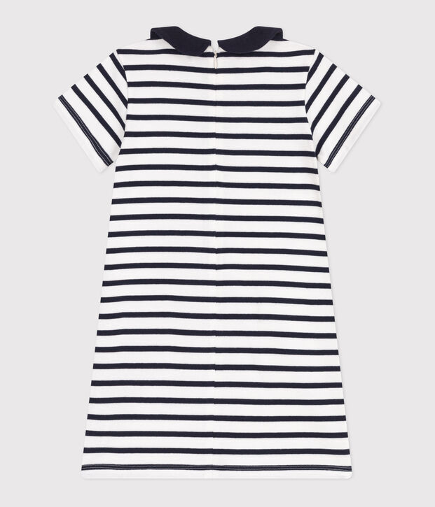 Abito a maniche corte in cotone bambina bianco/blu