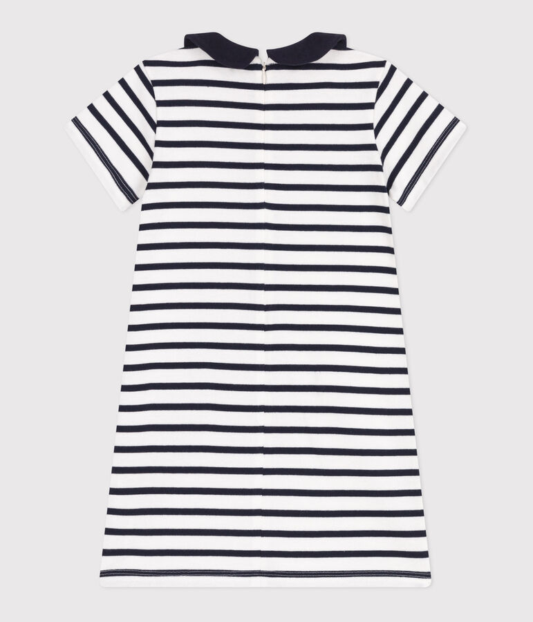 Abito a maniche corte in cotone bambina bianco/blu