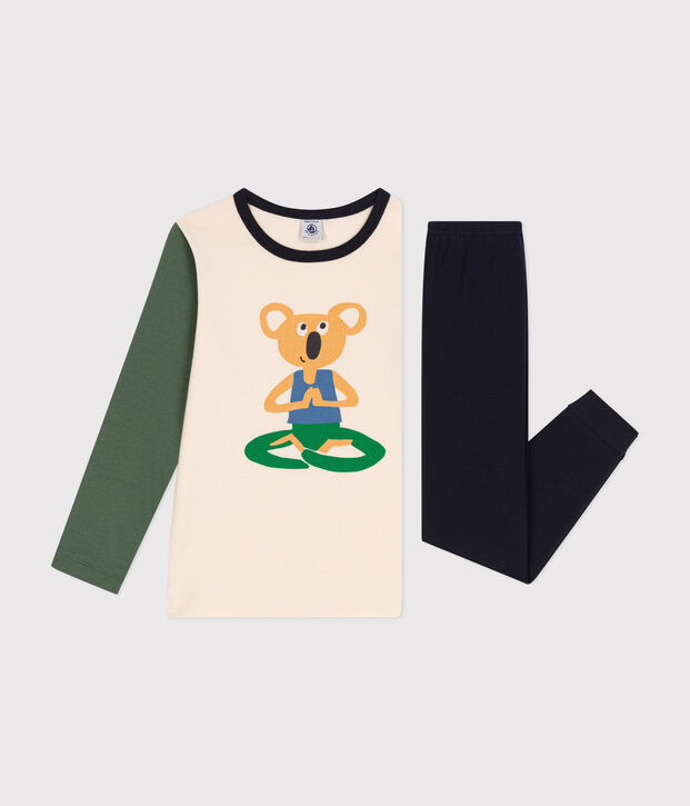 Pigiama bambino in cotone tinta unita blu/multicolore