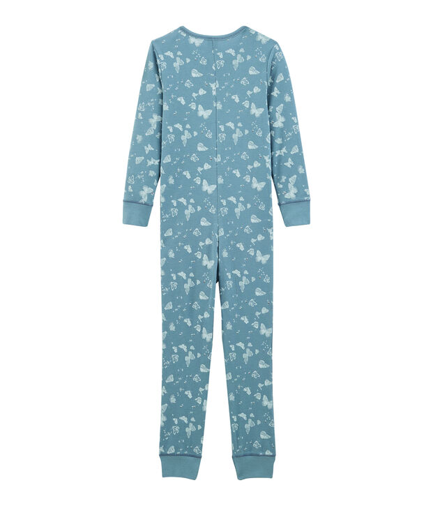 Tutina lunga bambina in cotone blu/bianco