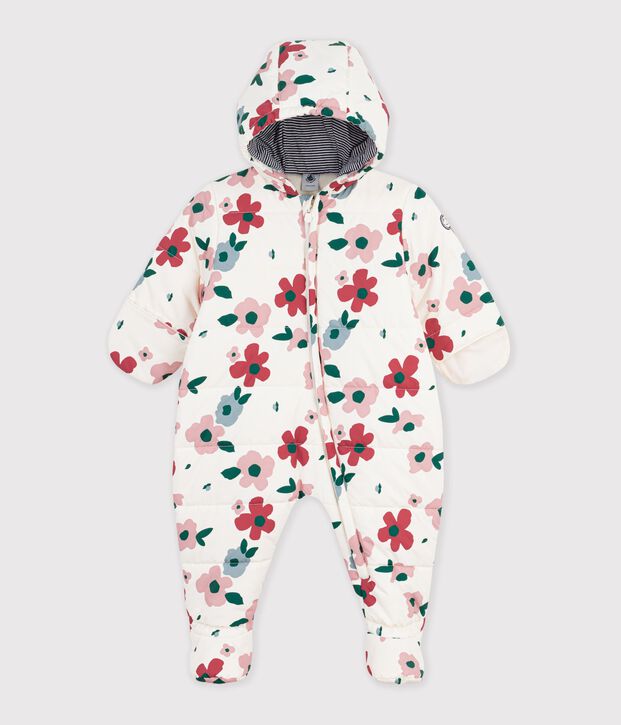 Tutina imbottita in poliestere con stampa a fiori neonata ecru/multicolore