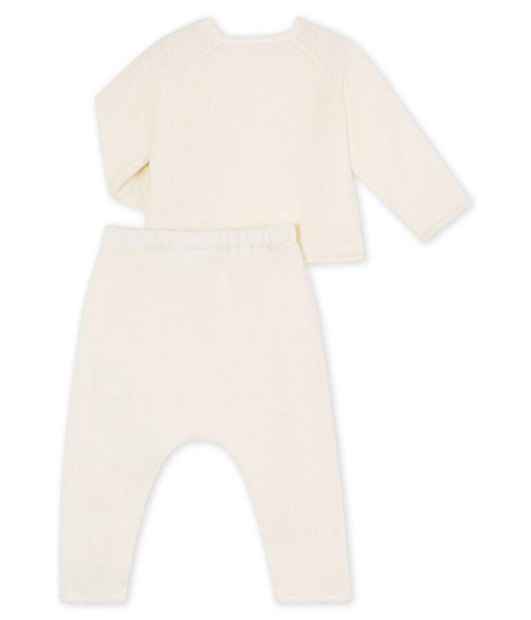 Completo due pezzi beb&egrave; in cotone, lana merino e poliestere bianco