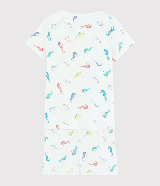 Pigiama corto fantasia cavallucci marini bambina in cotone bianco MARSHMALLOW/bianco MULTICO