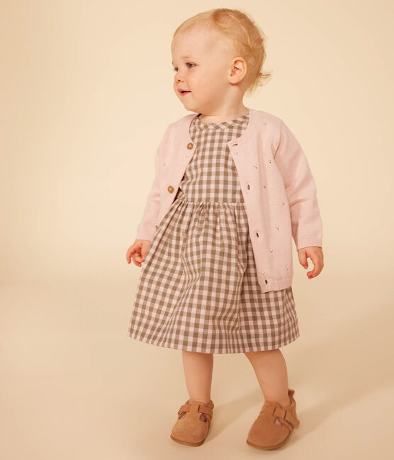 Cardigan bebè in tricot di cotone traforato rosa SALINE