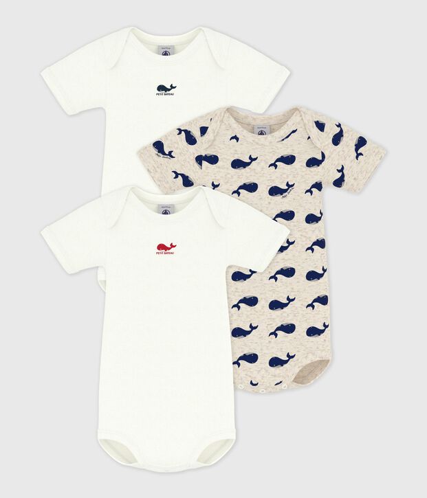 Confezione da 3 body manica corta in cotone con balene multicolore