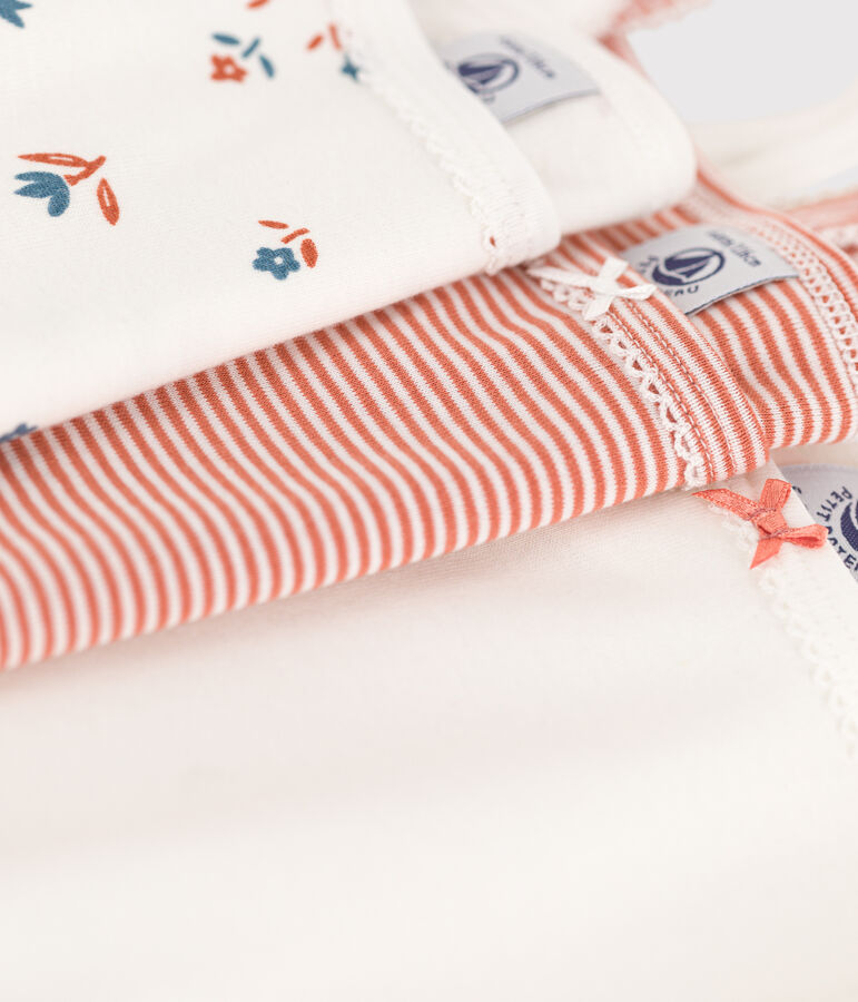 Confezione da 3 canottiere con spalline a fiori bambina in cotone multicolore