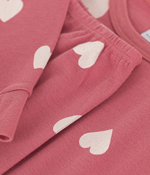 Pigiama in cotone con motivo stampato a cuori bambino rosa/bianco