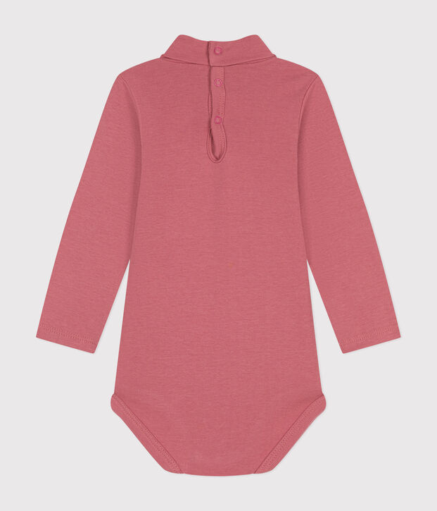 Body a manica lunga e collo alto in cotone per beb&egrave; rosa