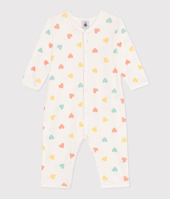 Pigiama senza piedini in cotone a cuori neonato bianco MARSHMALLOW/bianco MULTICO