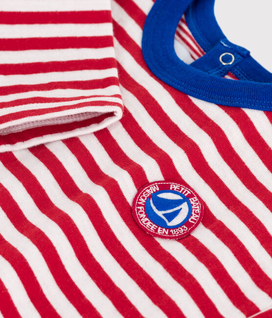 T-shirt a maniche lunghe in cotone a righe neonato rosso POMPEI/ MILK