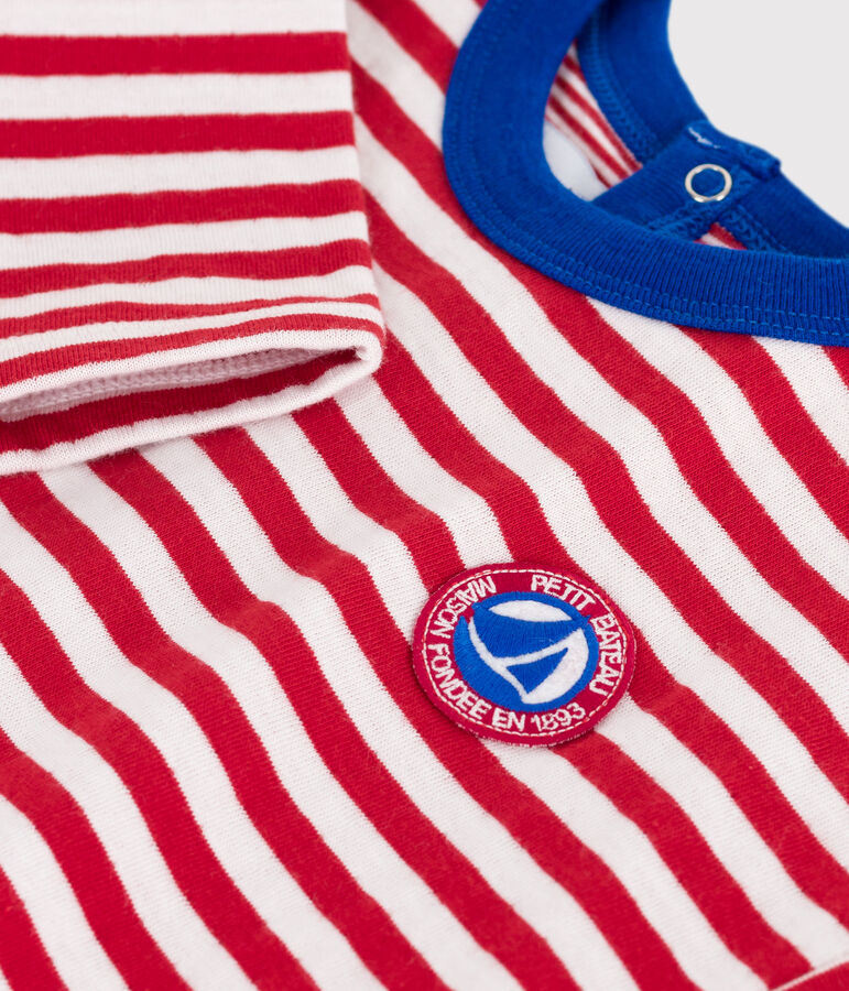 T-shirt a maniche lunghe in cotone a righe neonato rosso/ecru