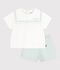 Completo neonato 2 pezzi in misto cotone/lino con top con colletto alla marinara bianco/blu