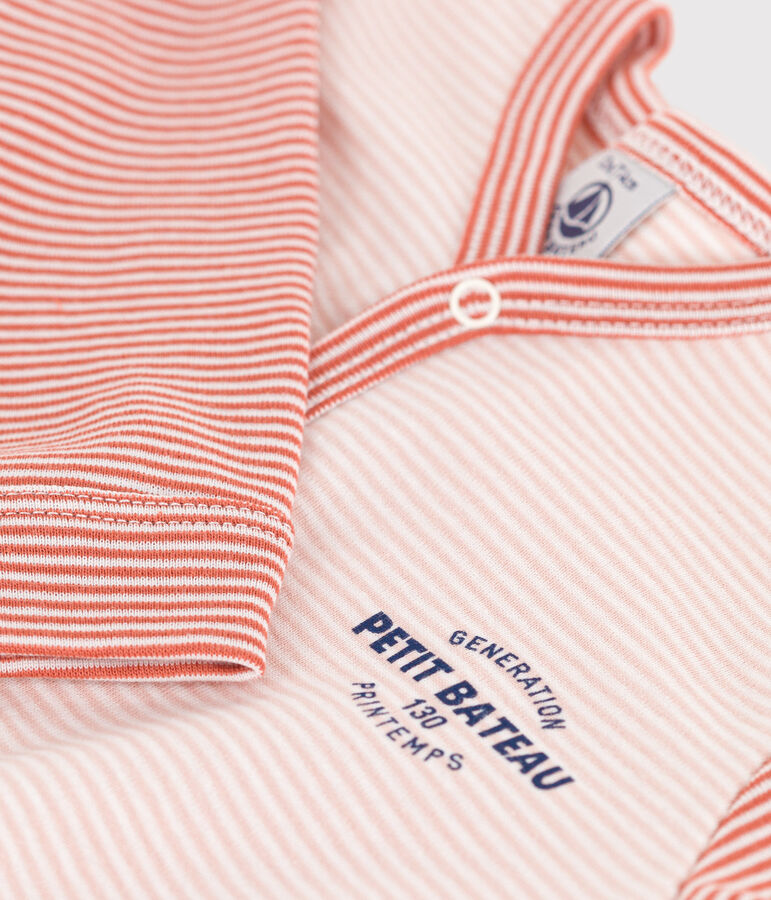 Tutina pigiama senza piedi in cotone millerighe rosa/bianco