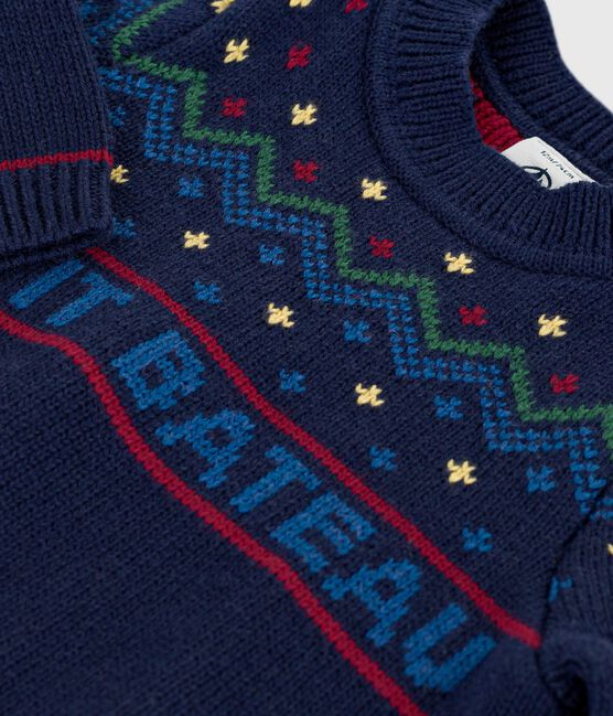 Maglione in misto lana e cotone fantasia neonato blu SOIR/ MULTICO