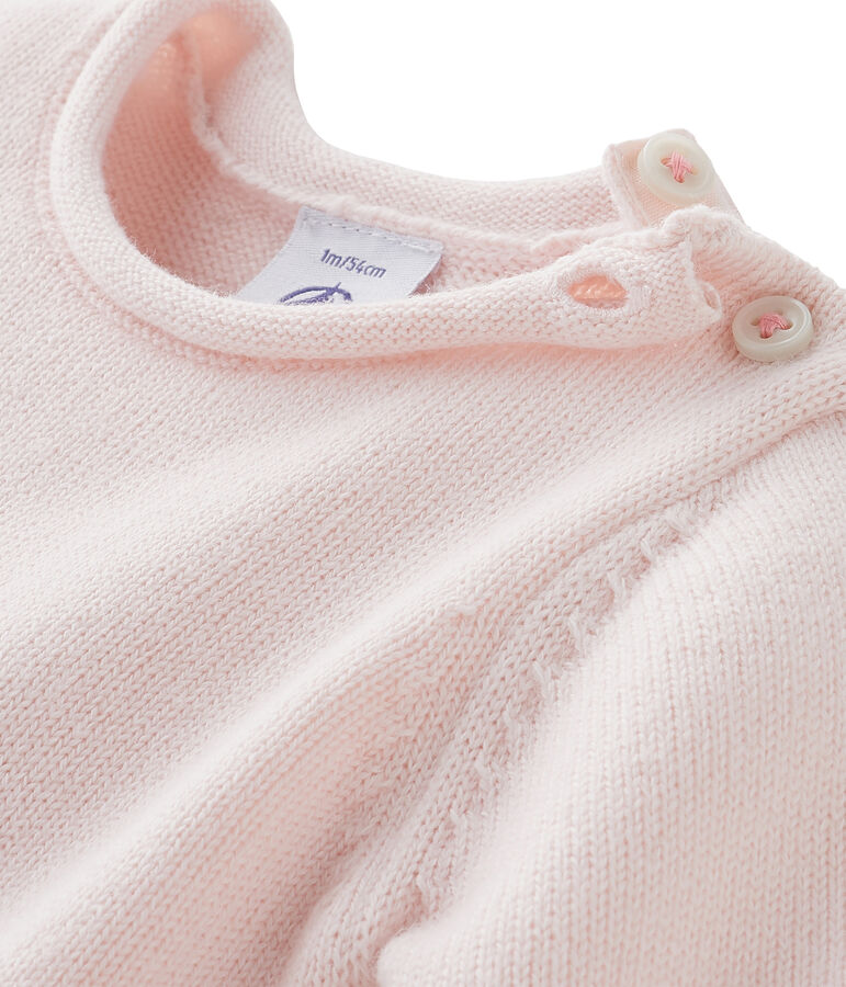 Tutina lunga beb&eacute; unisex in lana e cotone con coniglietto rosa FLEUR