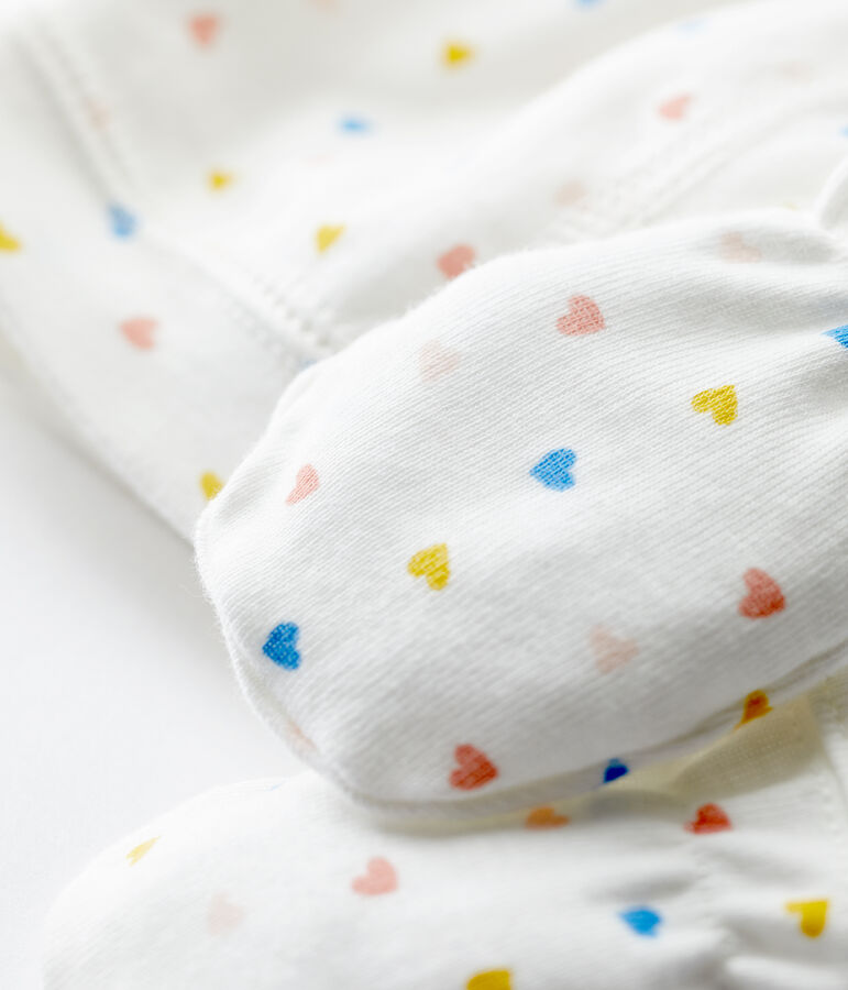 Confezione cuffietta e muffole a cuori in cotone multicolore