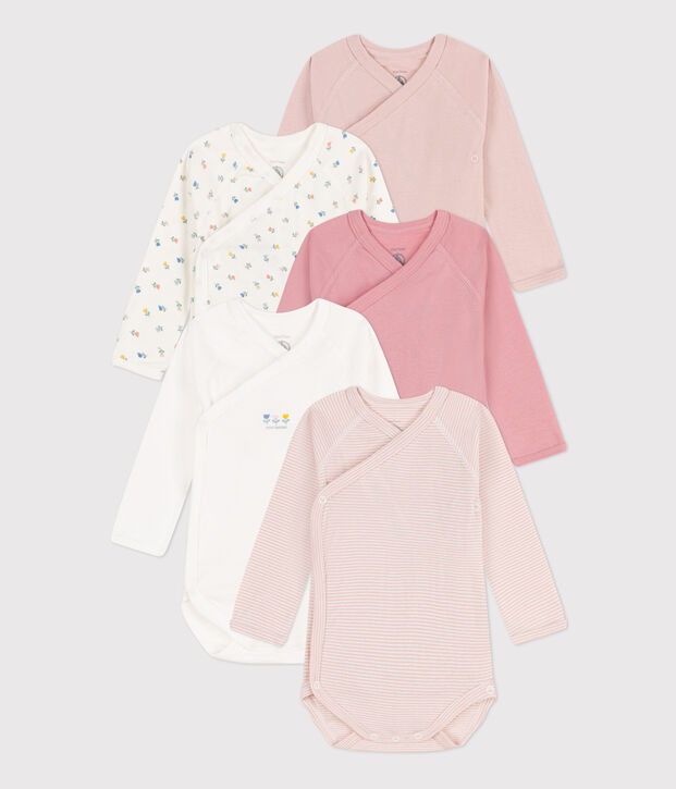 Confezione da 5 body incrociati a maniche lunghe in cotone stampato multicolore