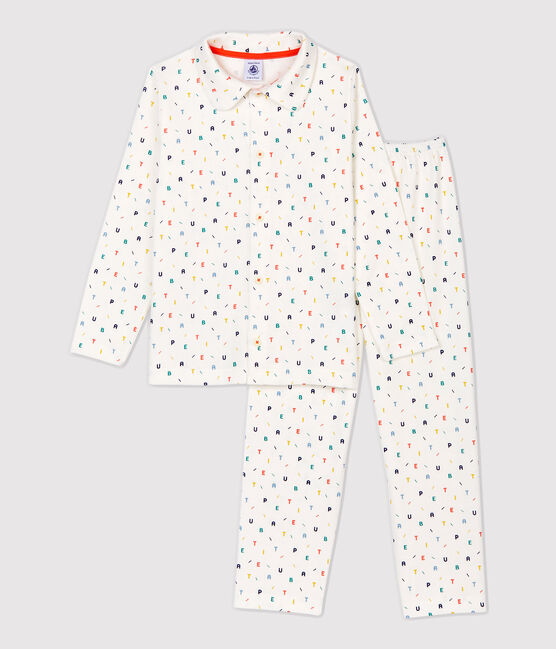 Pigiama bambino fantasia a lettere multicolore in cotone biologico bianco MARSHMALLOW/bianco MULTICO