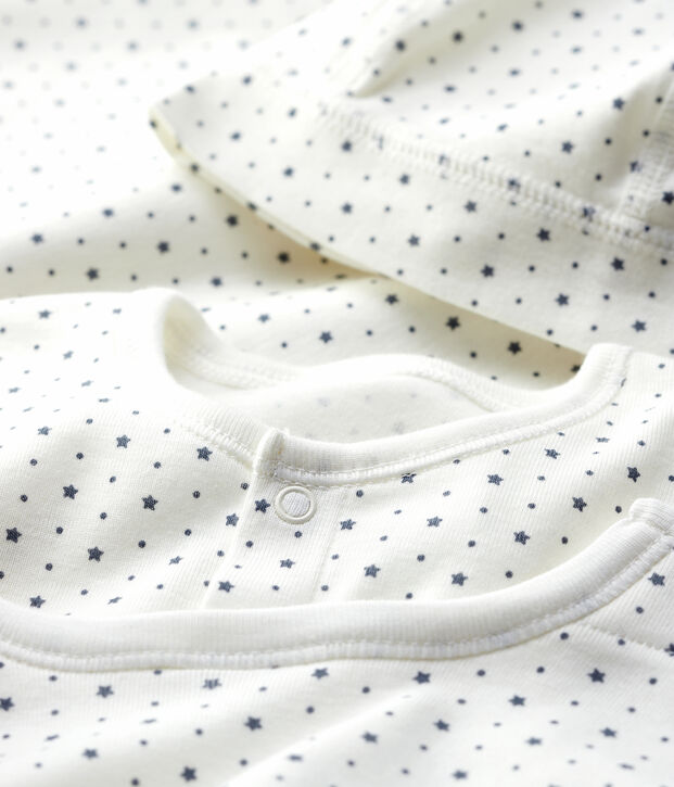 Cofanetto regalo nascita bianco a stelle beb&egrave; in cotone biologico multicolore