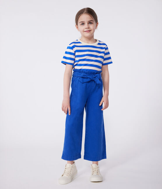 Pantaloni in misto cotone e lyocell bambina. blu SURF