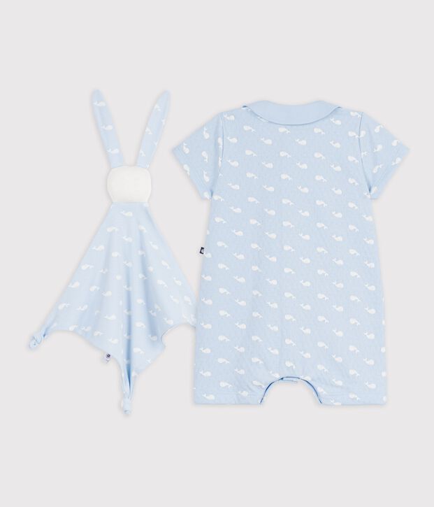 Set regalo con tutina e doudou con balene stampate neonato blu/bianco