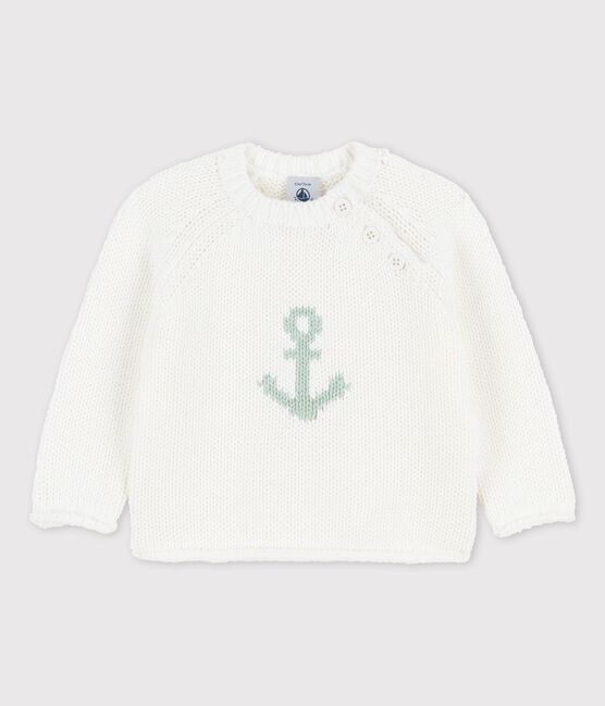 Maglione alla marinara  per bebè con motivo di ancore bianco MARSHMALLOW/ HERBIER