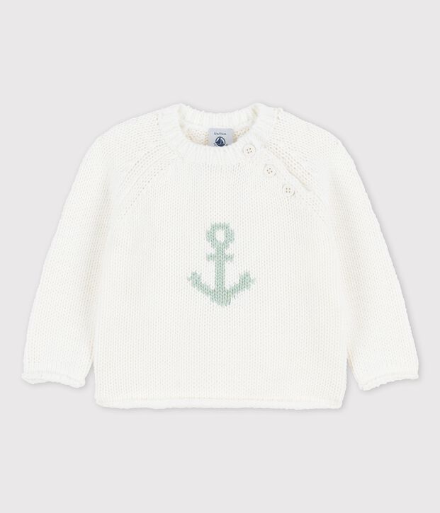 Maglione alla marinara  per beb&egrave; con motivo di ancore bianco/verde
