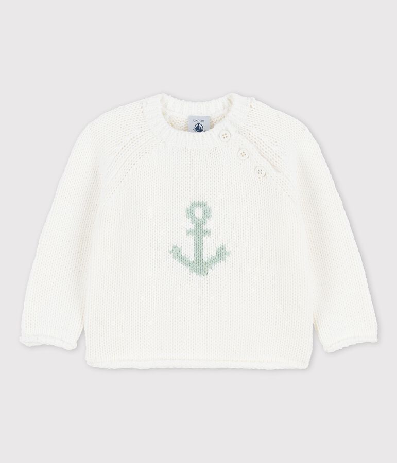 Maglione alla marinara  per beb&egrave; con motivo di ancore bianco/verde