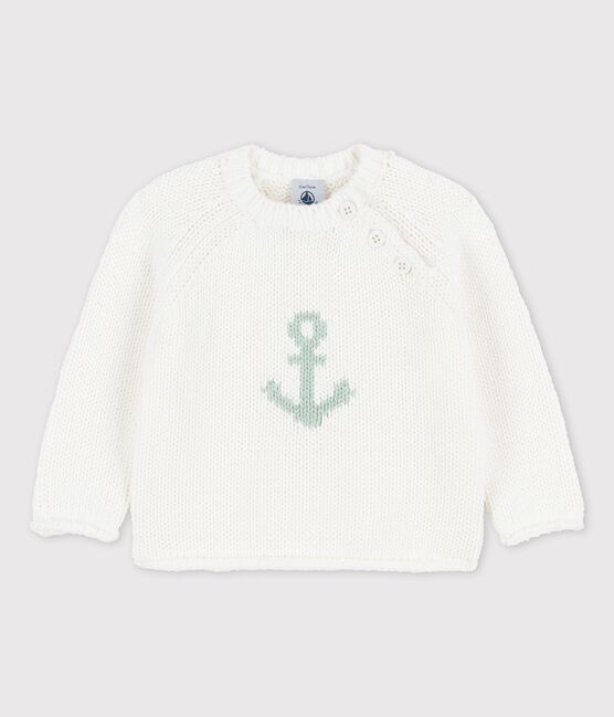 Maglione alla marinara  per bebè con motivo di ancore bianco MARSHMALLOW/ HERBIER