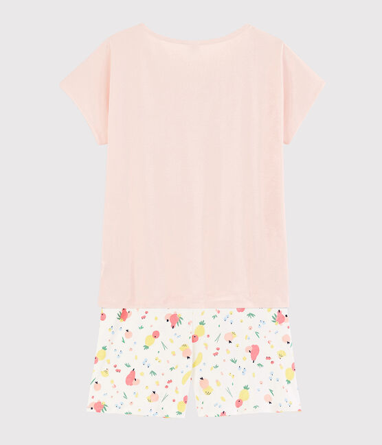 Pigiama corto fantasia frutta estiva ragazza-donna in cotone biologico rosa FLEUR/bianco MULTICO