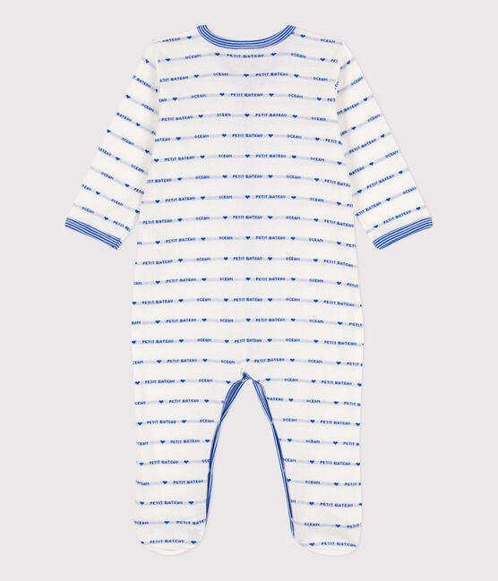 Tutina pigiama in cotone jaquard bianco MARSHMALLOW/blu PERSE