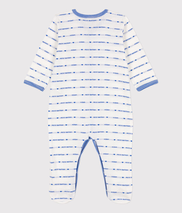 Tutina pigiama in cotone jaquard bianco/blu